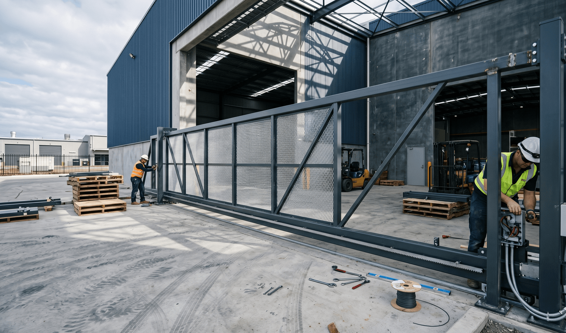 Industrial door installation at a warehouse facility