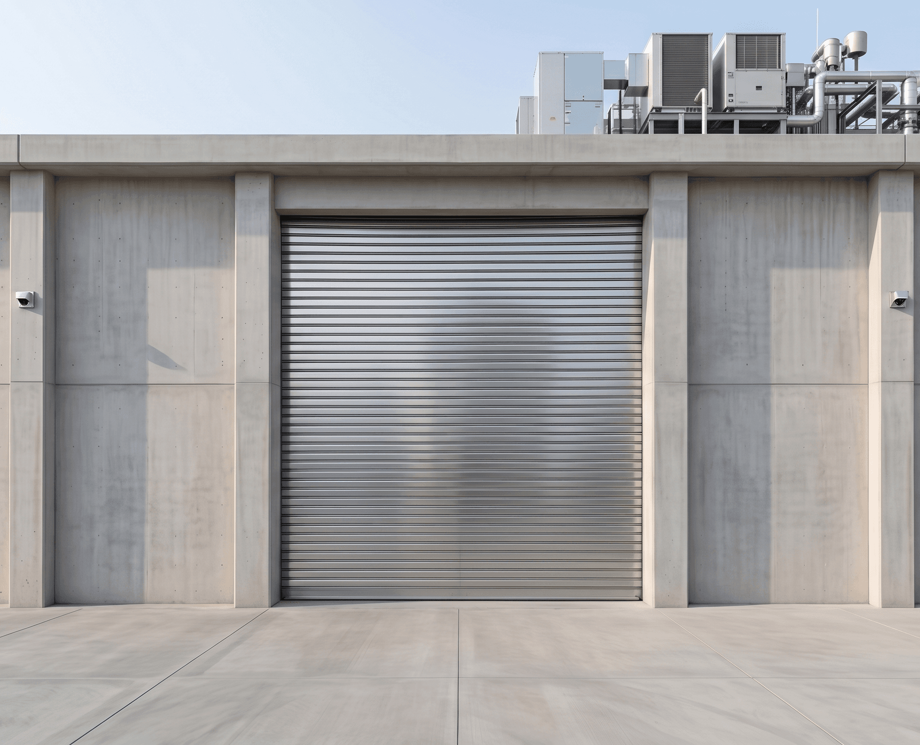 Motorized rolling shutter installation at an industrial site